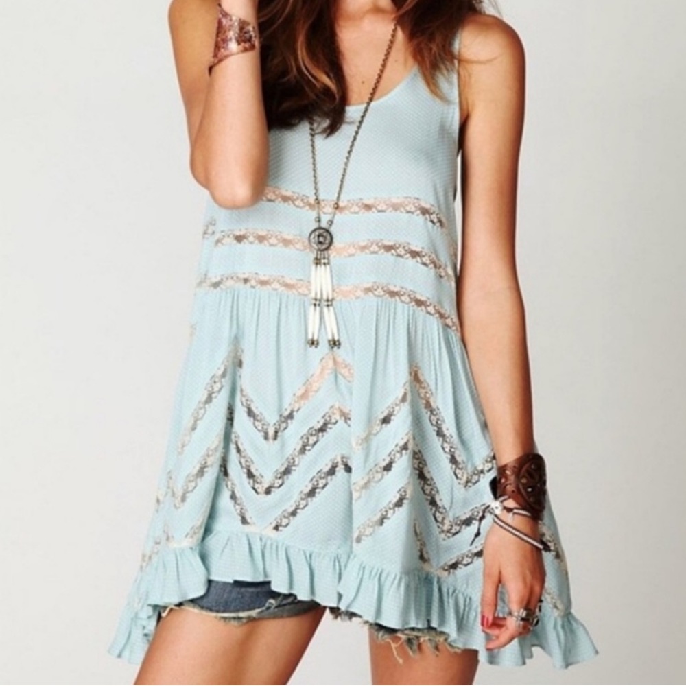 Free People Voile and Lace Trapeze in Spring Green Mint color XS